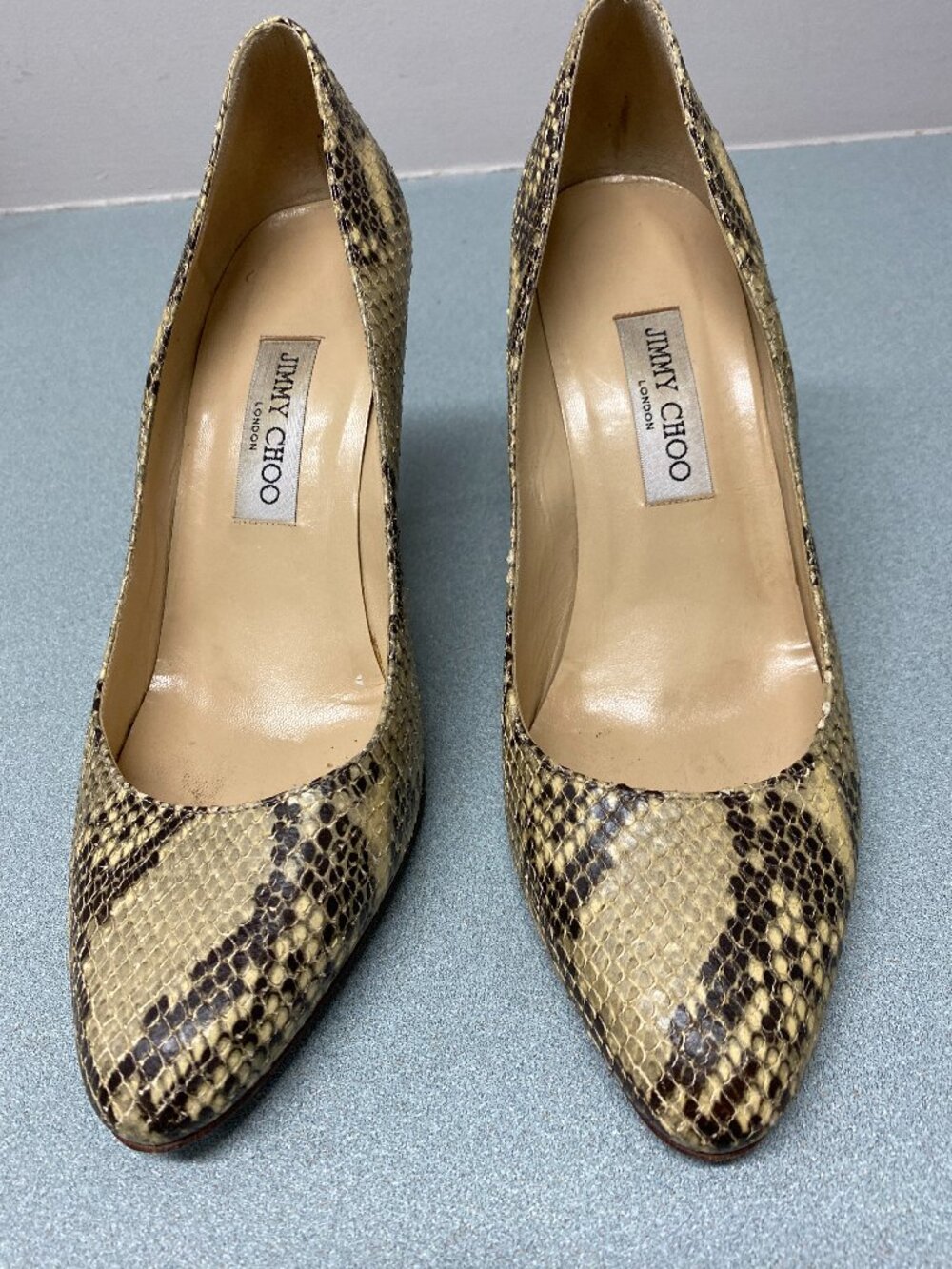 Jimmy Choo London Snakeskin Print Leather Pump Size 41 Made in Italy
